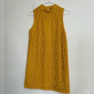 Forever 21 Mustard Lace Mock Neck Mini Dress~ Size Small ~ Dress up your casual